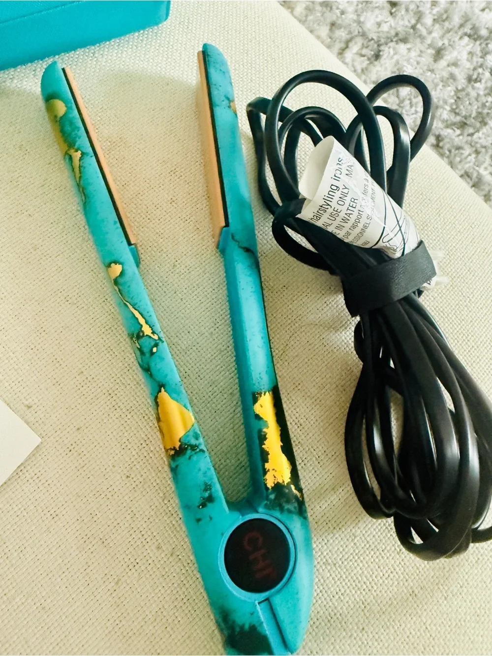 New CHI BioSilk Teal Marble Flat Iron with Tassel Clutch